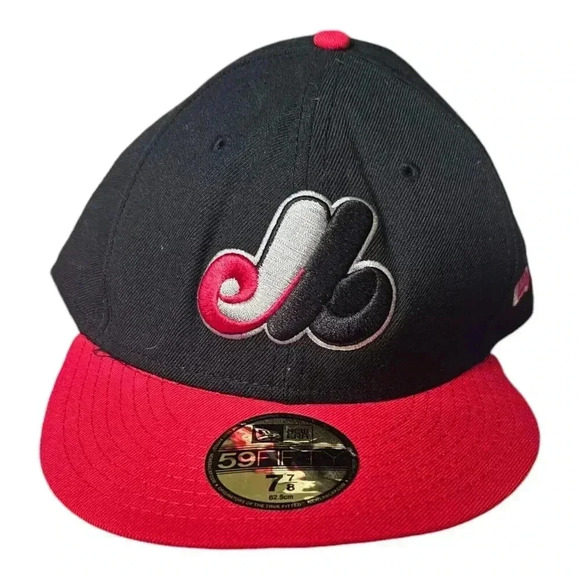 New Era Vintage 7 7/8 Men Cap Montreal Expos Cooperstown Black Orange Fitted Hat - Picture 1 of 6